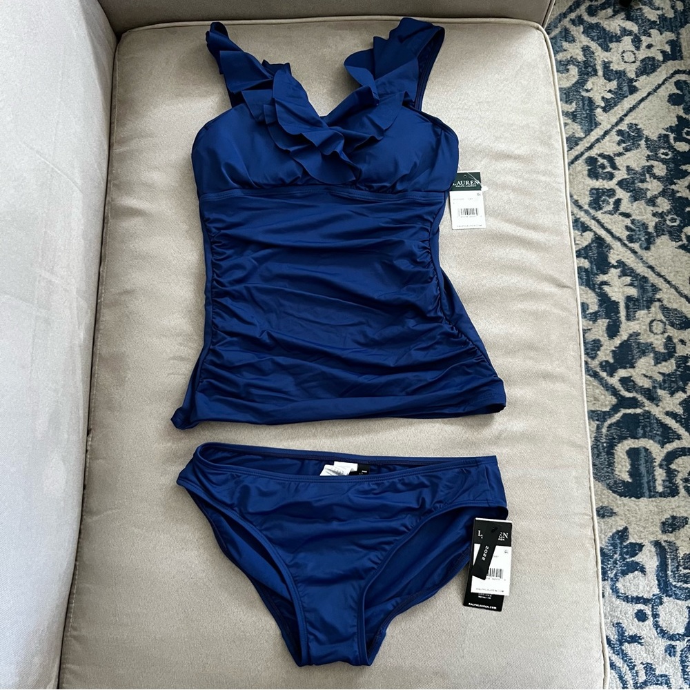 LAUREN Ralph Lauren Beach Club Solids Ruffle Tankini & Bikini Bottom